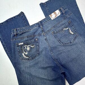 Crest Jeans The Collection Y2K Womens 37X32 Flare Embroidery Studded High W. EUC